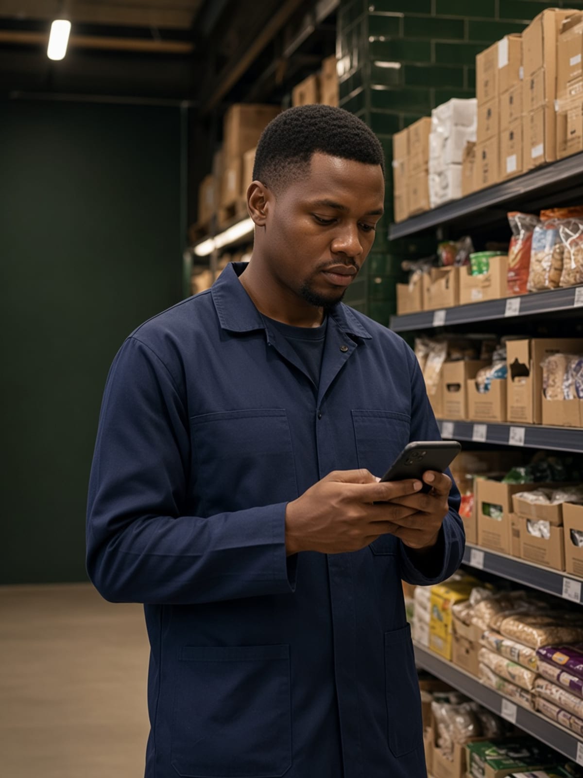 Frontline worker checking a staff message on his phone